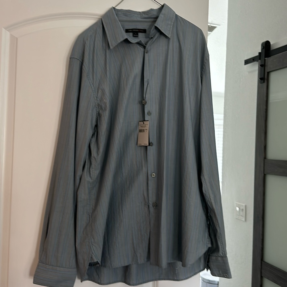 John Varvatos Mens Gray Blue Stripe Long Sleeve Button Up Shirt Size L